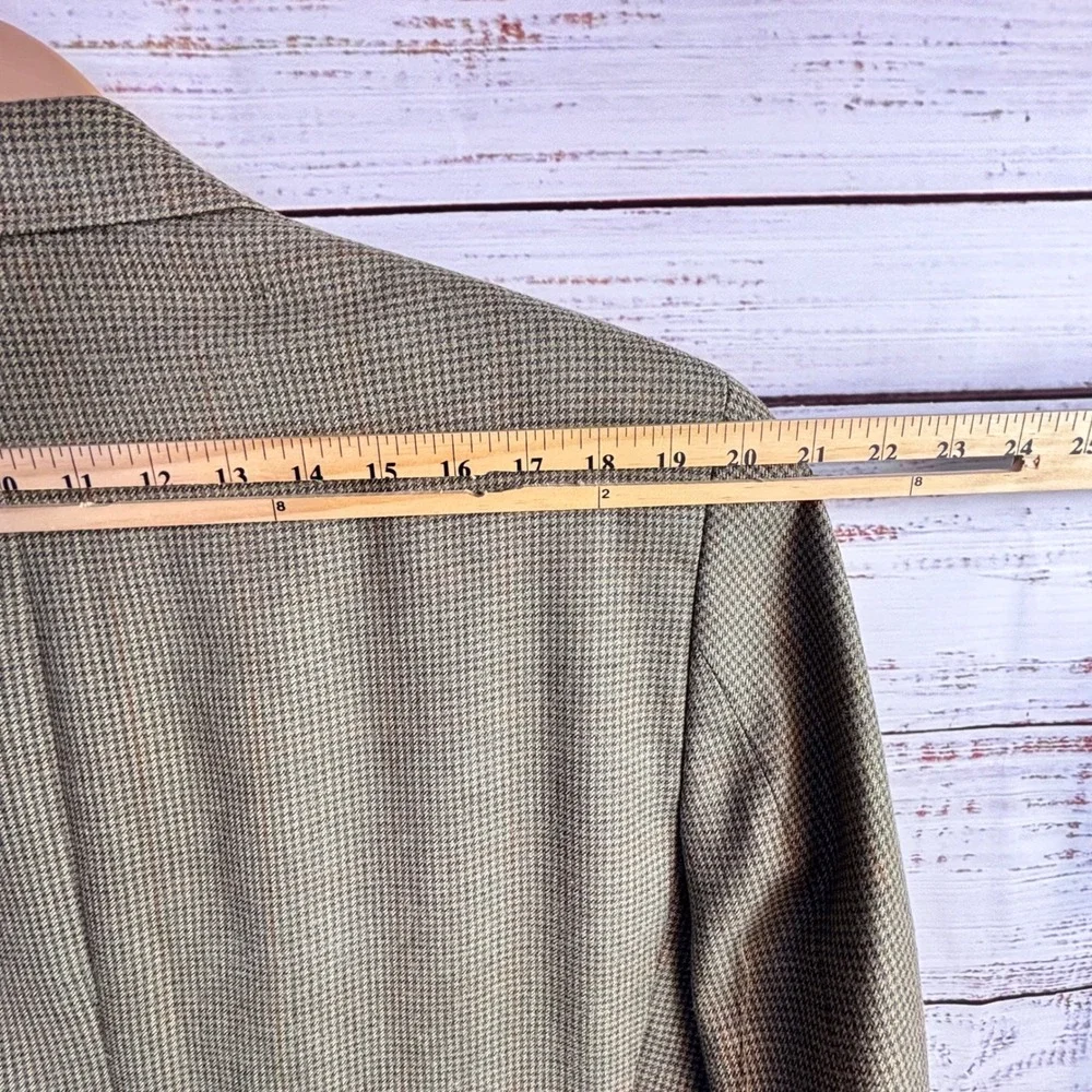 Houndstooth Vintage 90s Blazer Chaps Ralph Lauren 44R Tan Silk Wool Windowpane
